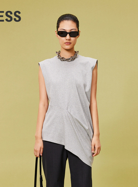 LESS夏季解构宽松直身无袖衬衣女休闲简约圆领棉质背心2O5013790