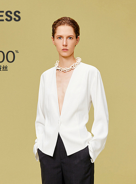 LESS春夏简约v领衬衣外套女桑蚕真丝宽松系带收腰衬衫2O5212340