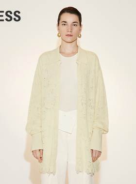 【精工系列】LESS春季棉质开衫女蕾丝肌理感提花针织衫2N3312050