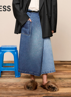 【SAMUEL系列】LESS冬牛仔半身裙休闲时尚拼接腰裙女2O0D12630