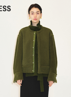 LESS冬季复古羊毛棒球服简约舒适小众宽松短款皮草外套2M0A12050