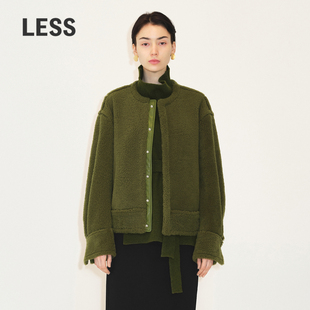 LESS冬季 皮草外套2M0A12050 复古羊毛棒球服简约舒适小众宽松短款