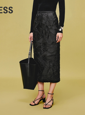 【精工系列】LESS提花半身裙女桑蚕丝中长款直筒包臀裙2O4D12760
