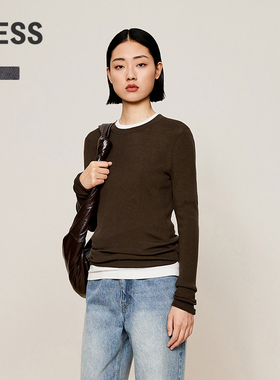 LESS冬绵羊毛微弹时尚设计感针织衫圆领长袖套头毛衫女2O0310400