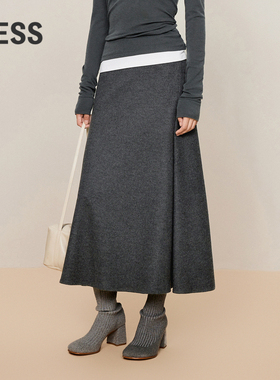 LESS冬绵羊毛休闲时尚中长款半身裙女简约通勤风腰裙女2OBD12880