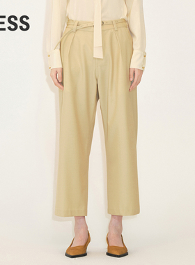 LESS春季绵羊毛裤子女简约通勤休闲宽松直筒八分裤2N1E10900