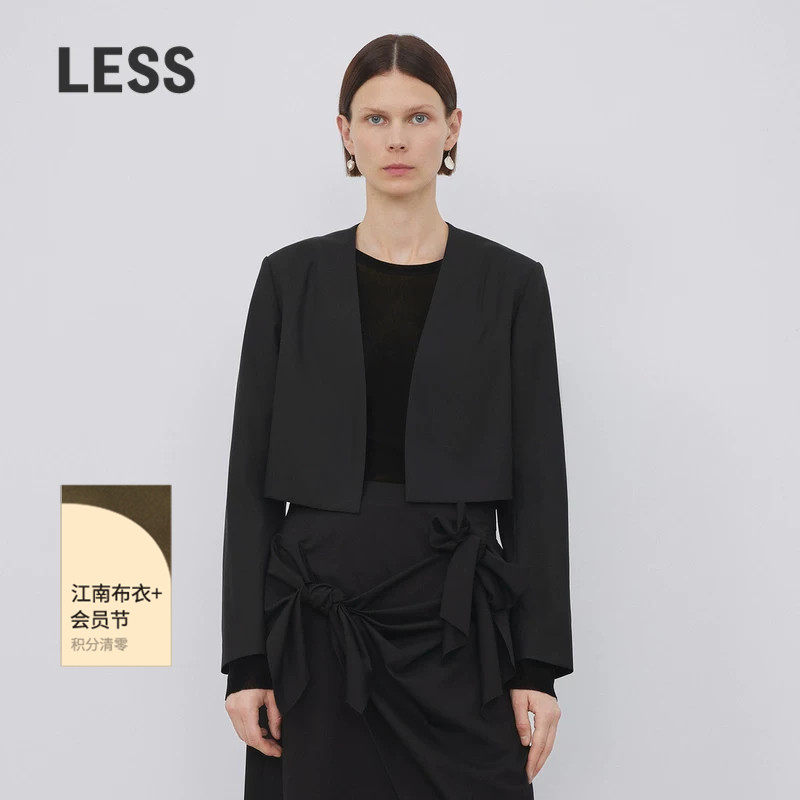 LESS春秋绵羊毛西装女简约无领设计感短截西服外套2N87141