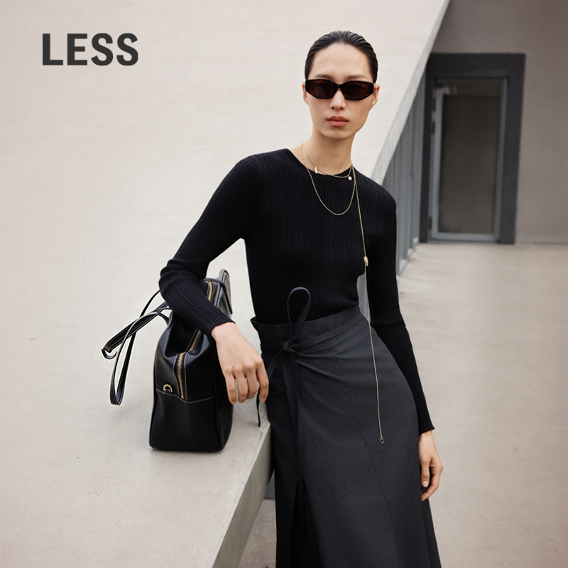 【商场同款】LESS2025年春新款绵羊毛修身长袖连衣裙2P1G10350