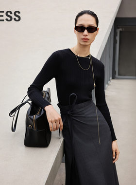 【商场同款】LESS2025年春新款绵羊毛修身长袖连衣裙2P1G10350