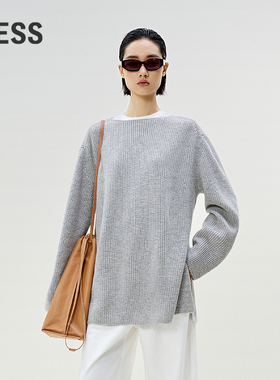 【商场同款】LESS2025年春新款一字领宽松长袖套头毛衫2P1312570