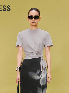 LESS夏季休闲不规则下摆设计感T恤女全棉短袖合身上衣2O5110250