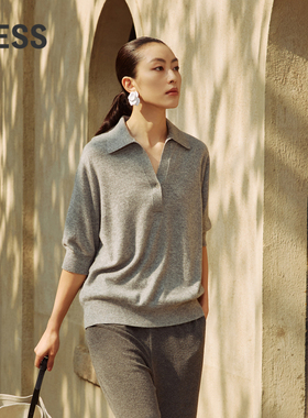 【0压系列】LESS春纯色通勤POLO领100%山羊绒中袖针织衫2O2313330