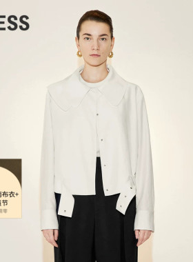 LESS春季棉麻夹克女简约休闲大翻领短款外套2N2613050