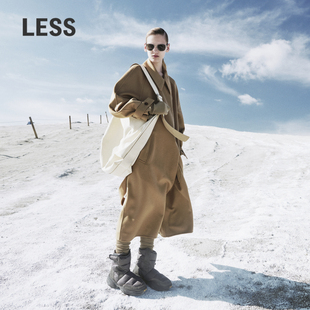 LESS冬季 双面毛呢含羊绒2N0812720 绵羊毛大衣外套女休闲收腰长款