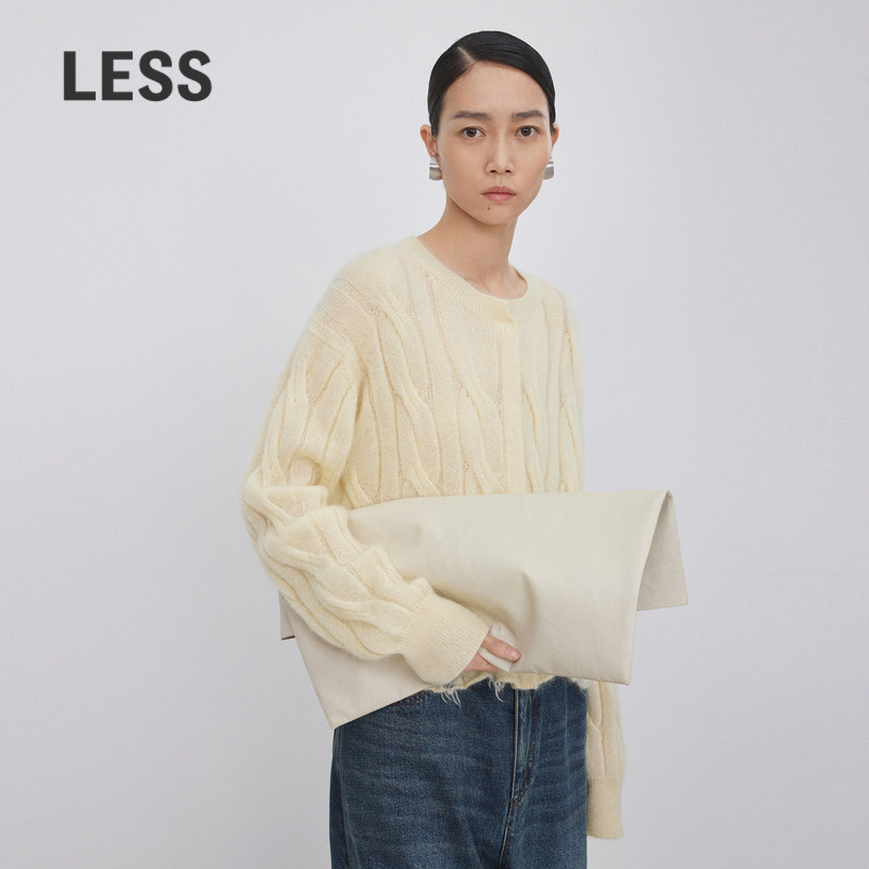 LESS春秋马海毛开衫女休闲简约圆领短款针织衫2N9310820