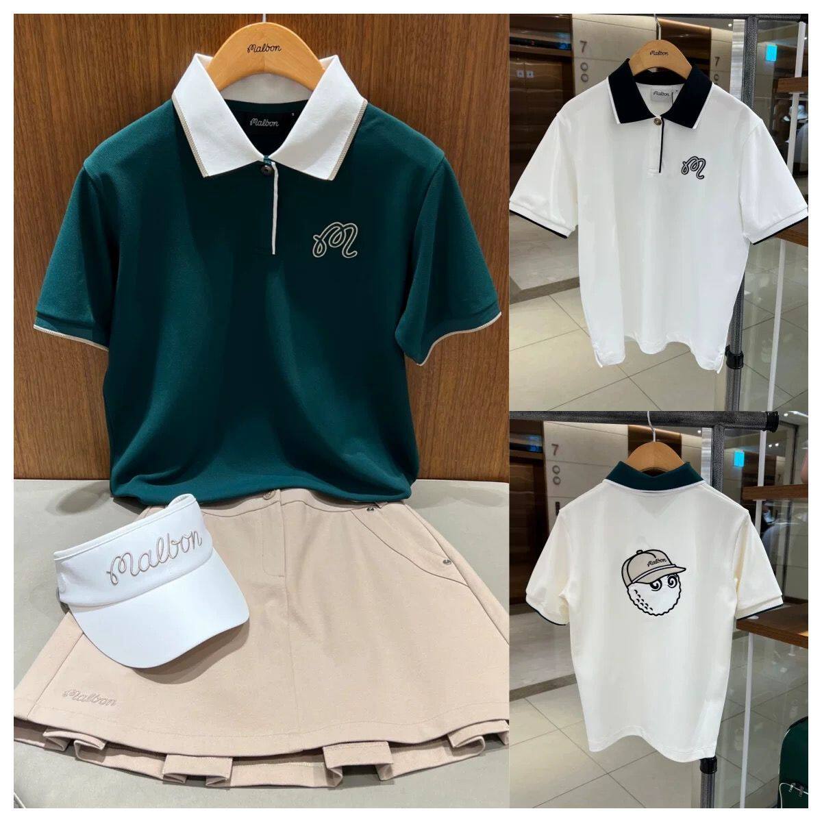 26夏季韩国malbon高尔夫服装女款高弹运动休闲修身短袖T恤polo衫