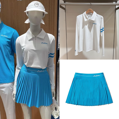 韩国高尔夫女士服装25年新款运动休闲时尚百搭长袖上衣配短裙套装