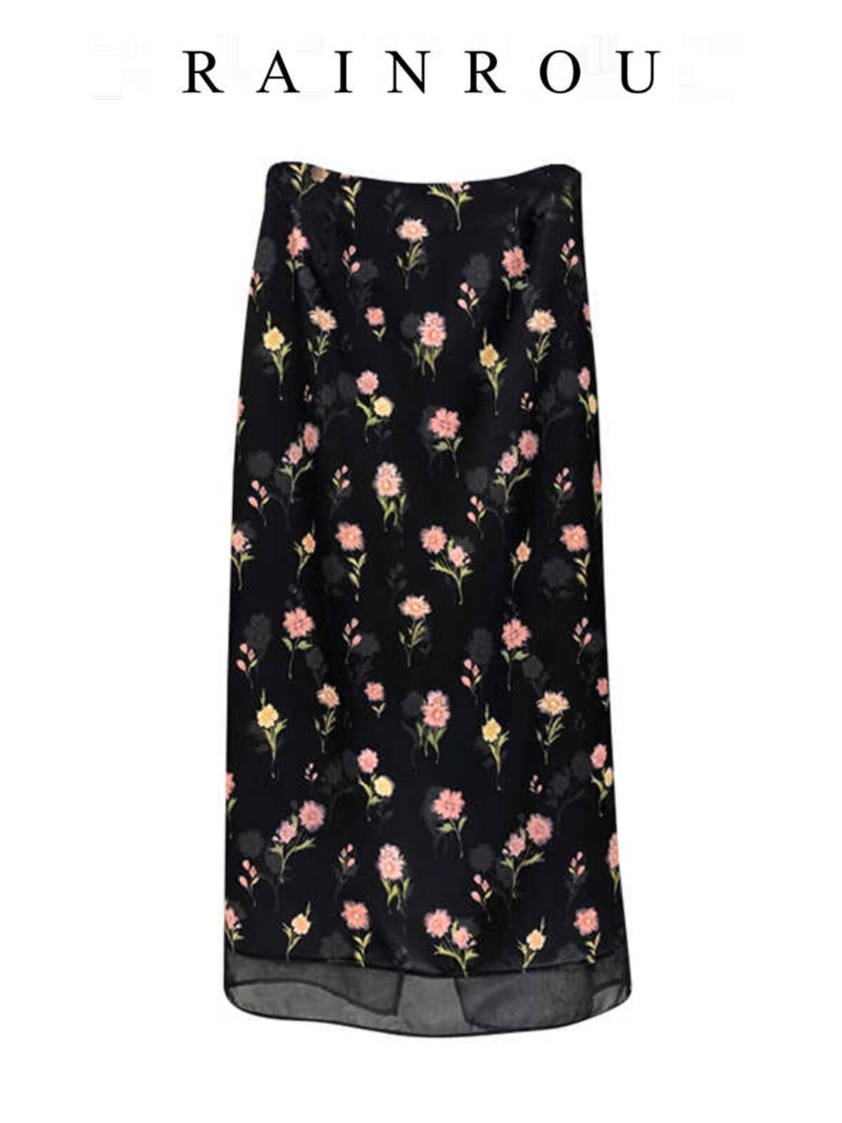 Zhique 2025 Summer Thin Straight Hip-hugging Midi Skirt for Women, Floral Elegance, Elegant Slit, High-Waisted Midi Skirt