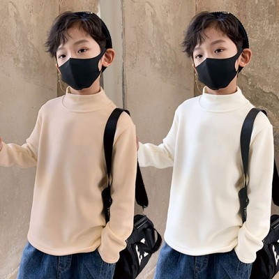 儿童德绒打底衫男童半高领保暖内衣自发热加绒加厚中大童帅气上衣