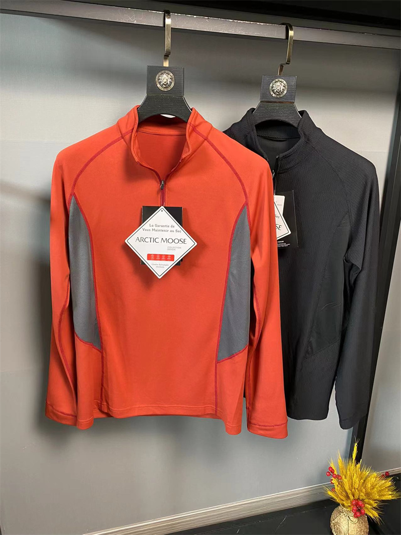 长袖T恤撞色拼接春夏半拉链立领