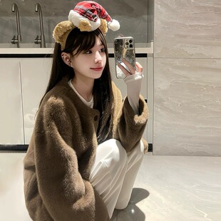 毛毛外套 女冬季 奶里奶气很好rua仿貂毛短款 环保皮草外套2025新款