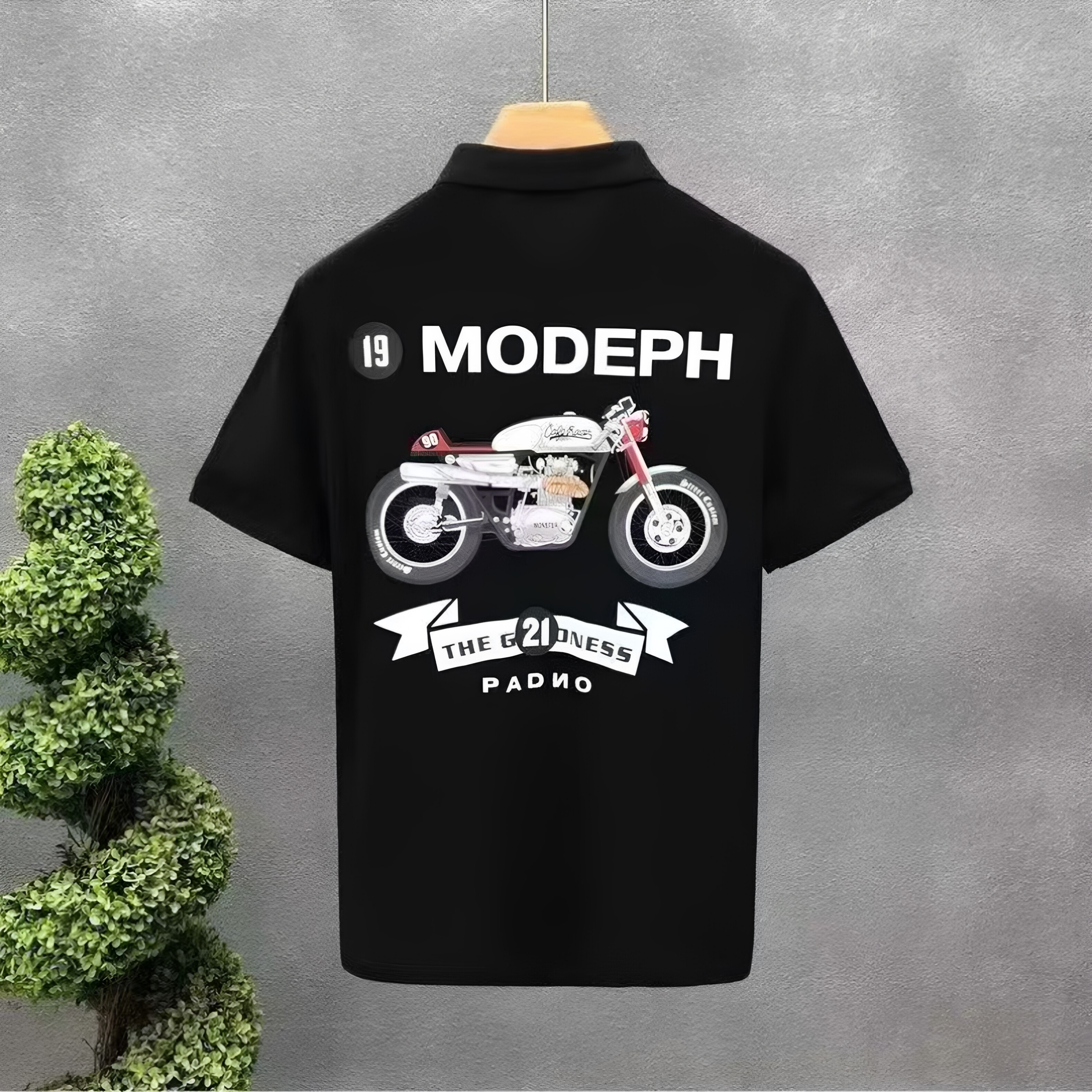 2026新款夏季地珠棉修身翻领t恤痞帅摩托车字母印花短袖POLO衫男T