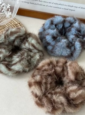 Raffia软乎乎毛绒发圈虎斑纹大肠圈秋冬温柔高级感丸子头发绳发饰