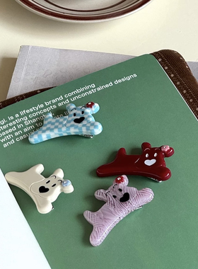 Raffia哈哈狗醋酸刘海夹边夹少女心侧边夹可爱甜美发夹小狗发卡