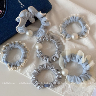 Raffia奶蓝色小肠圈高弹力面膜发圈头绳基础皮筋花边发绳日常头饰