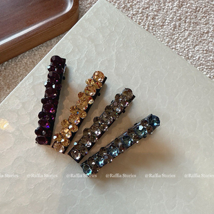 Raffia韩国发夹鸭嘴夹闪钻炫彩侧边夹刘海夹高级感一字夹水钻夹