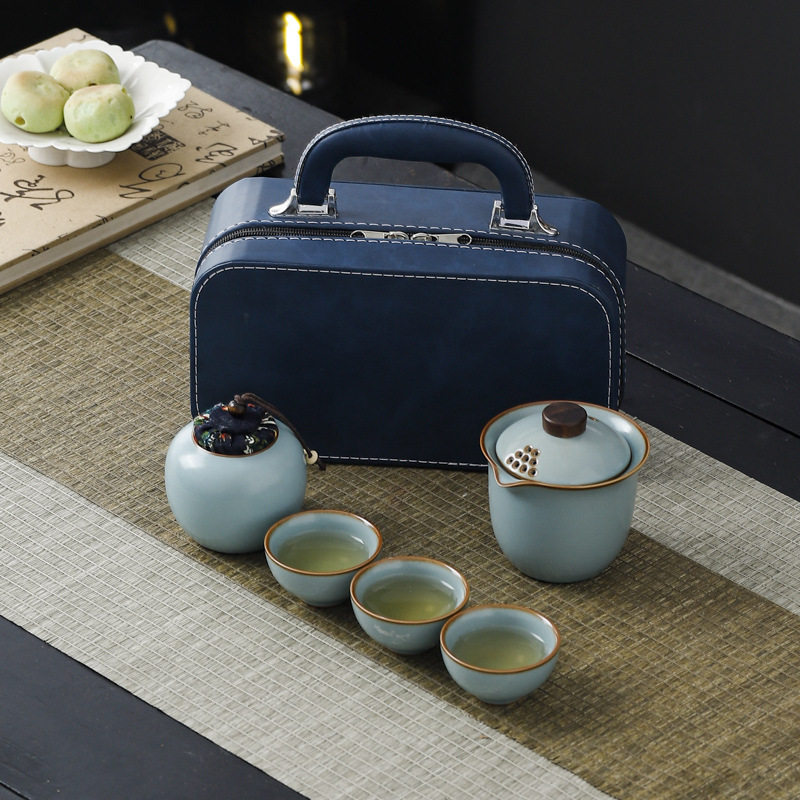 汝窑高档中式旅行便携式茶壶快客旅行茶具