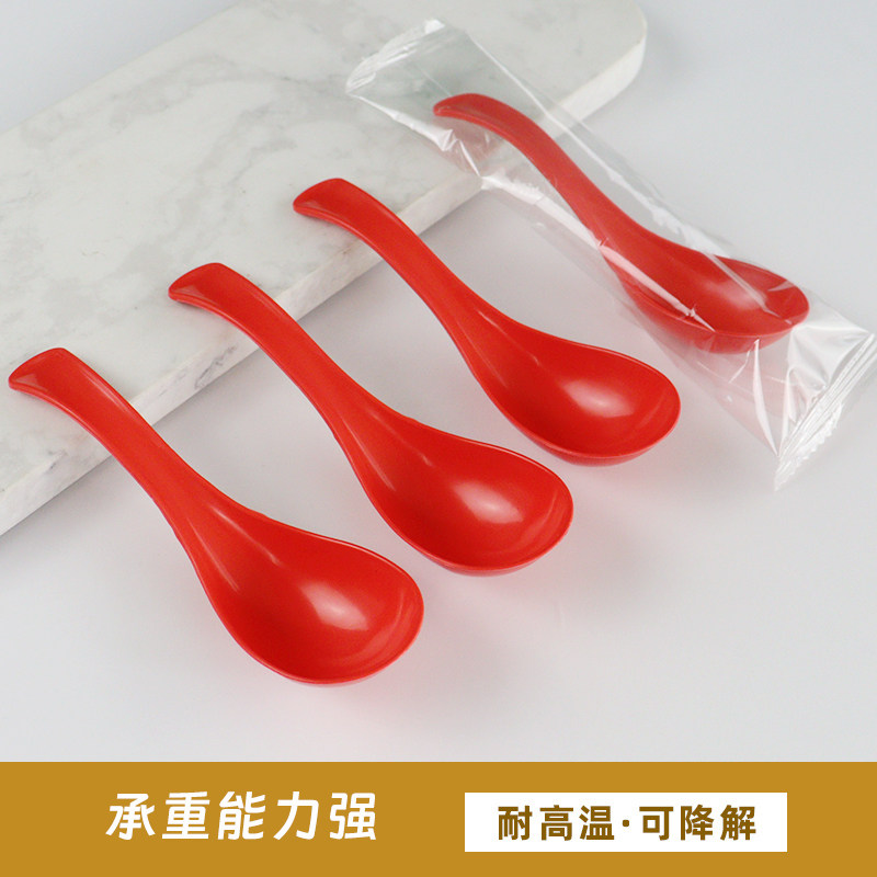 红色稻壳一次性塑料勺套装图片