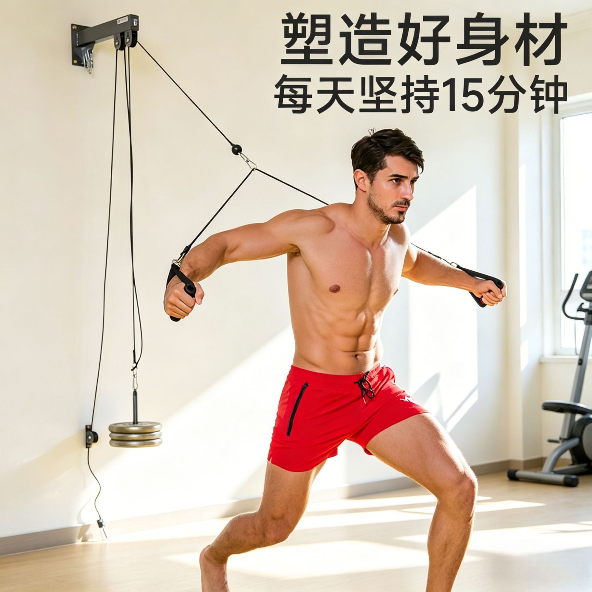 DIY综合健身肌肉训练器配件夹胸拉力宽背肩肱二头肌拉力杆高强绳