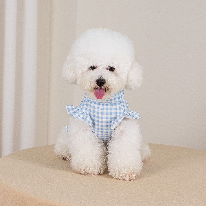 2025夏季新款狗狗服饰中小型犬猫咪衣服可爱格子泰迪比熊装扮服装