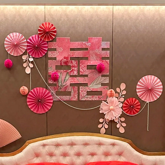 粉色结婚超大喜字花朵男