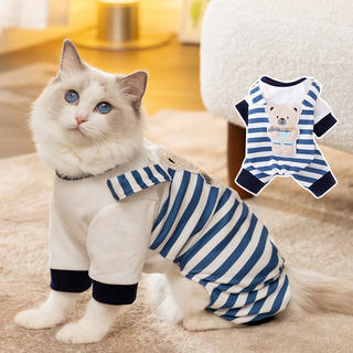 秋冬季猫咪衣服牛仔小熊背带家居服成猫幼猫冬天保暖空调服狗狗服