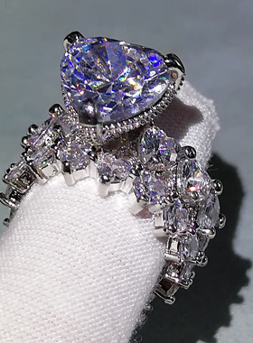 欧美新款花卉无极指环两件套爱心订婚结婚戒指女士派对饰品女