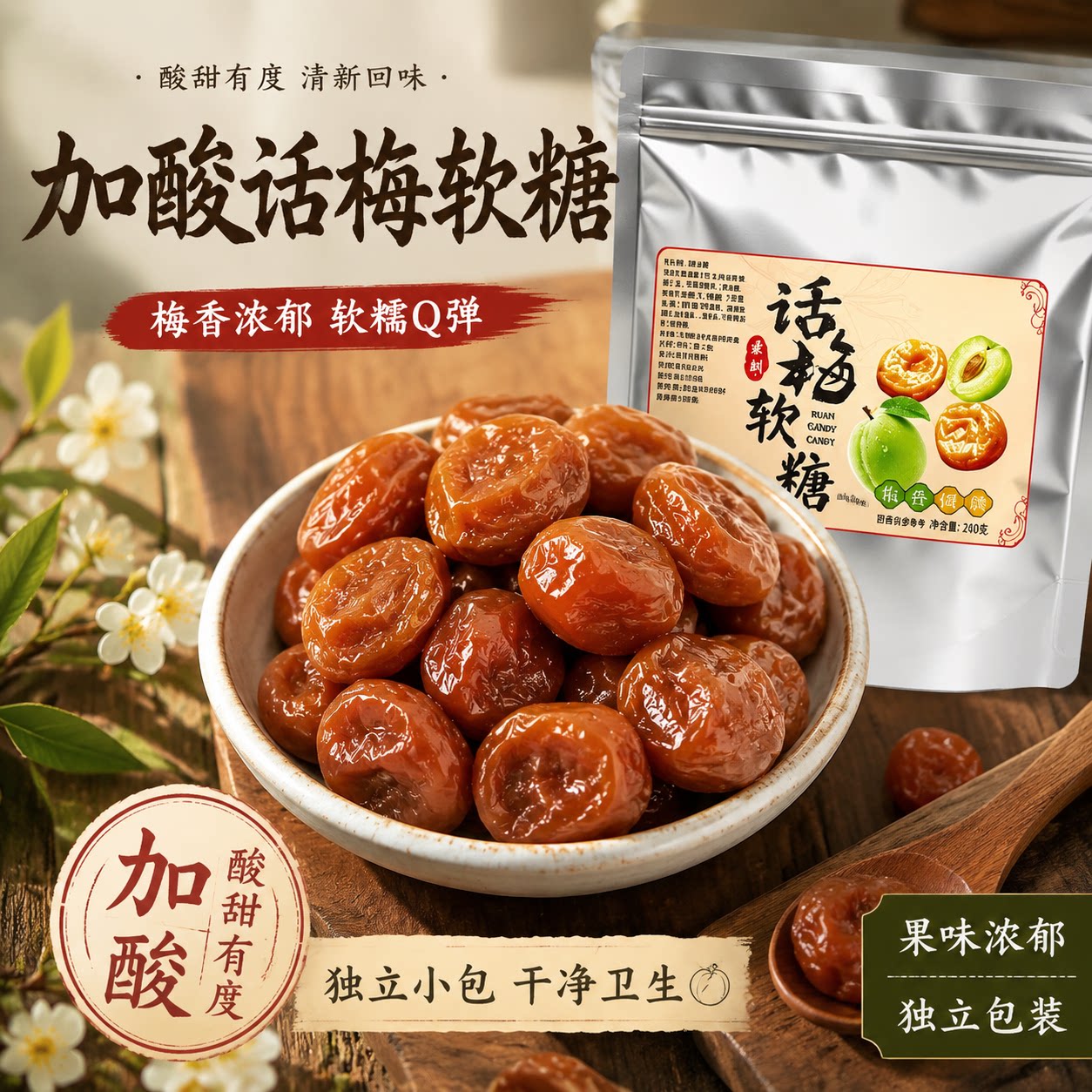话梅软糖加酸梅子造型糖果酸甜解腻独立小包装添加梅浆休闲零食04