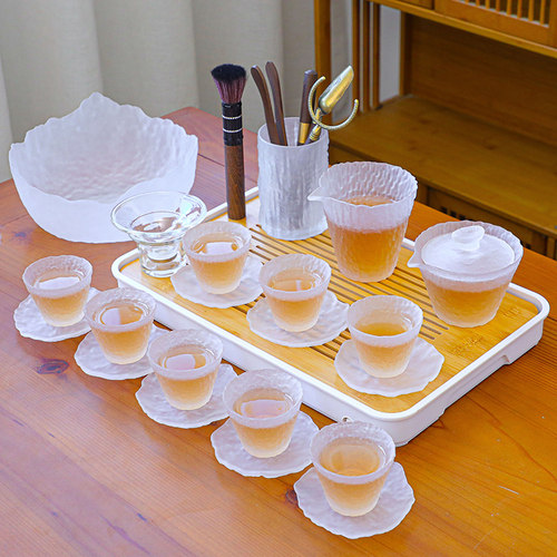 耐热玻璃云雾冰露茶具套组磨砂日式功夫茶杯家用杯盖碗简约泡茶器