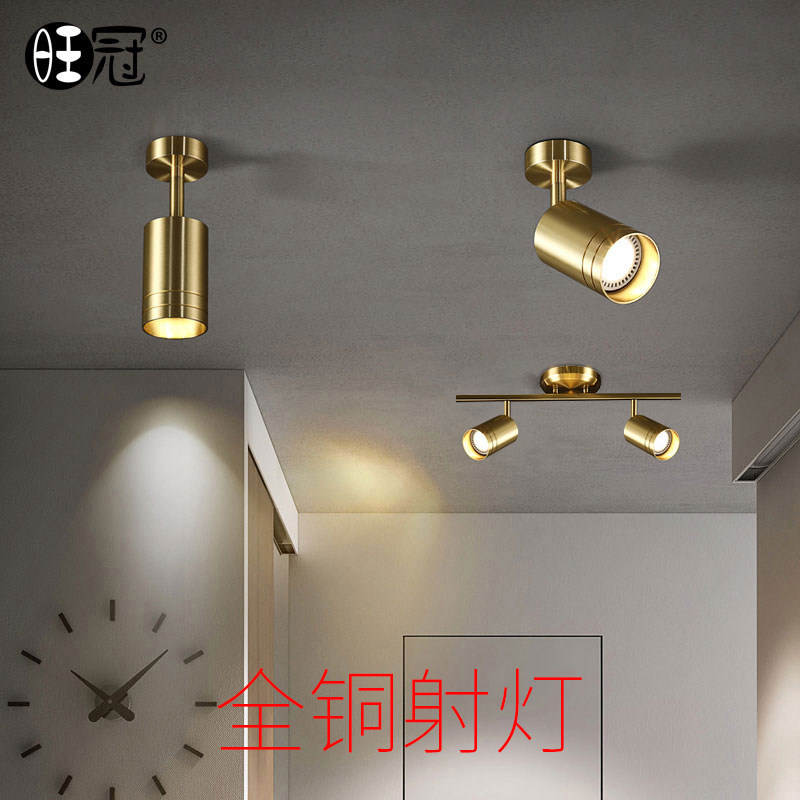 全铜明装射灯家用可调角度金色客厅吸顶单头双头小照画背景墙铜灯