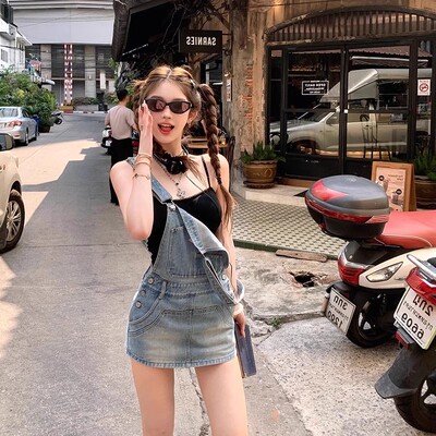 牛仔背带裙女夏季辣妹防走光裙裤