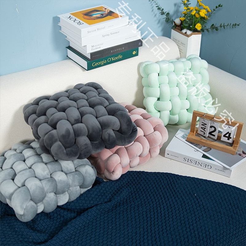 家用毛绒氨纶方形编织抱枕椅垫办公室坐垫沙发靠背靠枕装饰飘窗