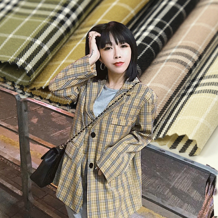 现货供应春秋弹力格子西装面料斜纹套装女装时尚服装面料裤装布料
