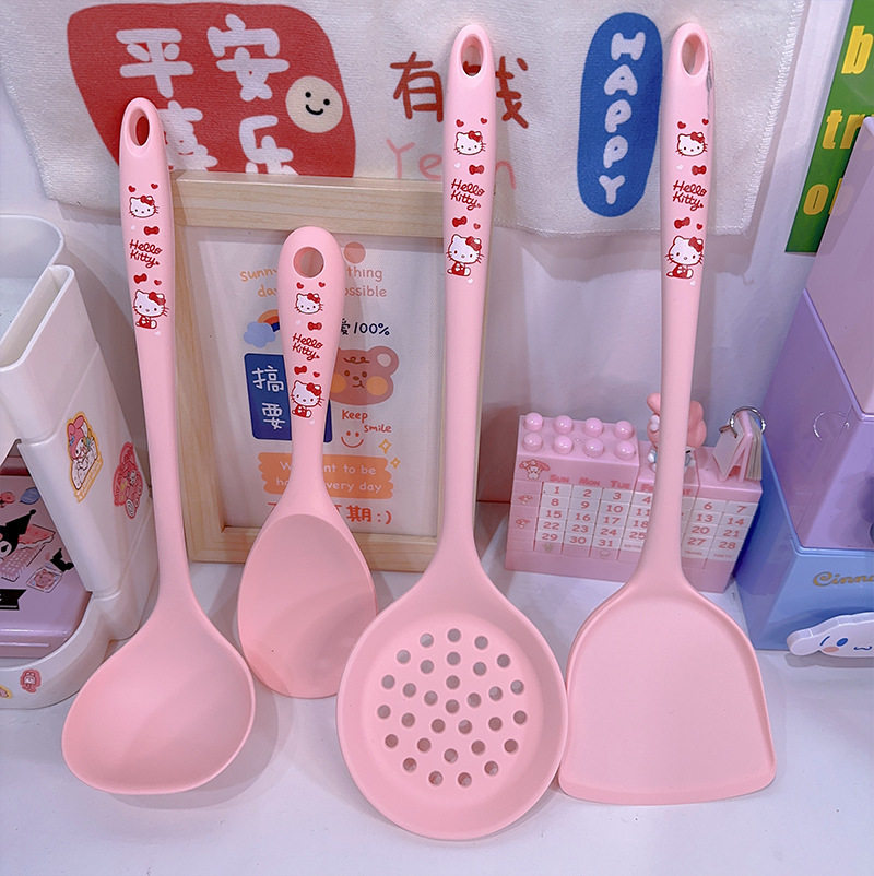 卡通美乐蒂kt硅胶不粘锅耐高温厨具套装铲锅汤勺漏铲饭勺锅具