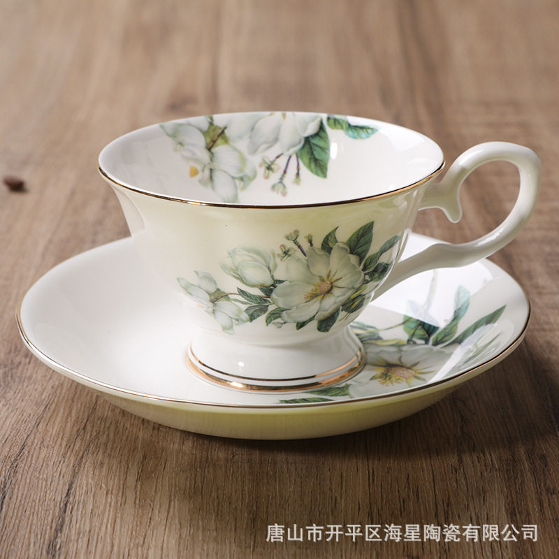 骨质瓷欧式金边咖啡杯碟套装陶瓷英式花卉红茶杯厂家货源印制logo