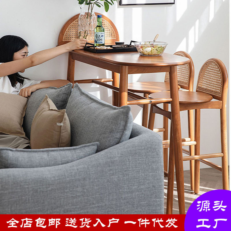 彼岸吧桌椅北欧实木吧桌吧椅组合家用客厅窄长条餐桌高脚桌小