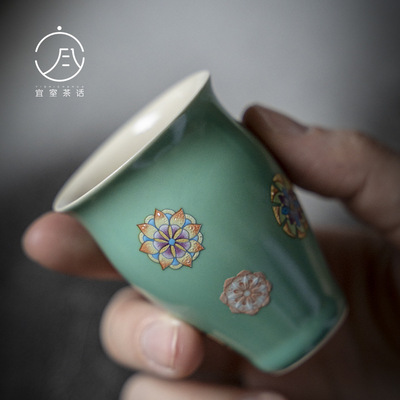 宜室茶话仿古粗陶手工皮球花主人杯聚香杯闻香杯功夫茶具品茗杯
