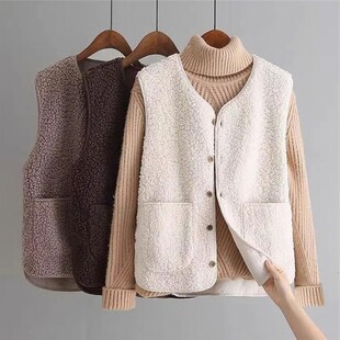 春秋洋气马甲女士皮毛一体颗粒绒羊羔毛背心外套外搭宽松坎肩马夹