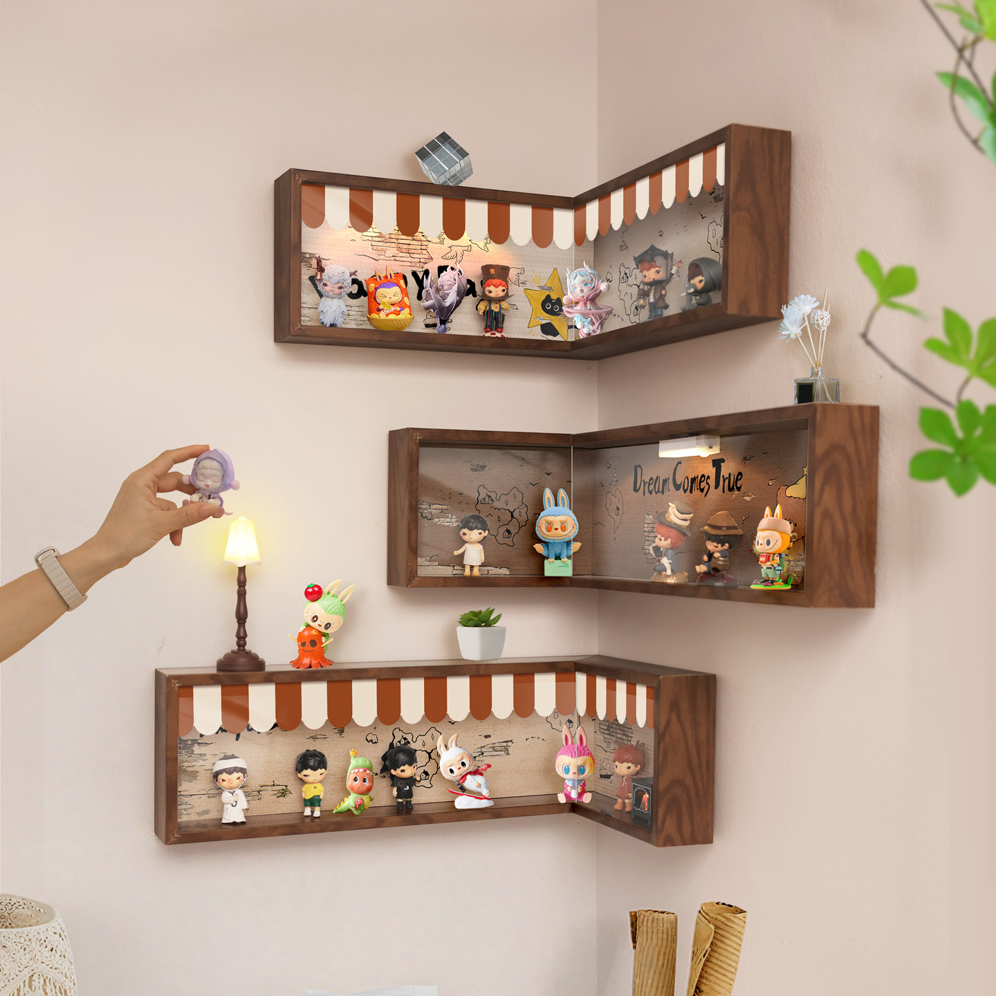 盲盒墙面装饰架萌粒收纳展示架拉布布防尘亚克力转角手办展示柜子,家居饰品,装饰架/装饰搁板,淘宝优惠券,粉丝福利购,淘宝优惠卷