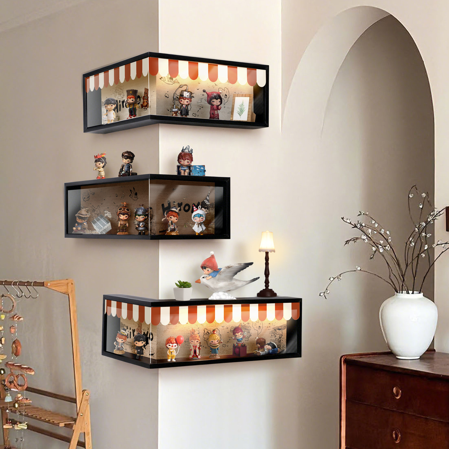 萌粒娃娃转角盲盒置物架壁挂式不伤墙防尘亚克力展示柜手办收纳架,收纳整理,萌粒收纳盒/架,淘宝优惠券,粉丝福利购,淘宝优惠卷